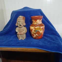 PRE COLUMBIAN Style Statue & Egyptian Style Vase