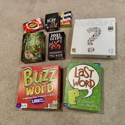 Board Game Lot - Concept, Forest Shuffle, Karma, Buzz Word, Last Word, Taco Cat Goat Cheese Pizza
