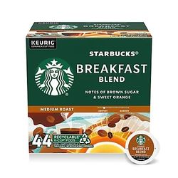 Starbucks Breakfast Blend 100% Arabica Medium Roast K Cup Coffee Pods Box 44 Count 