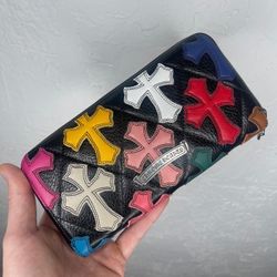 Chrome Hearts Leather Multi Color Cross Patch Wallet