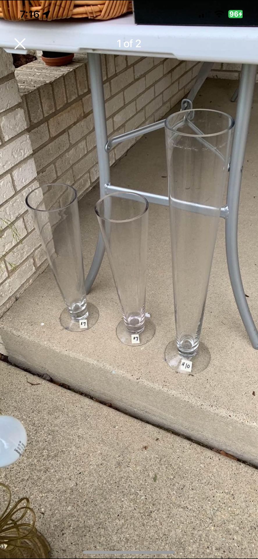 Three Tall Glass Vases , Pilsner Style Clear