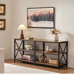 TV Stand for 65 Inch TV, Farmhouse Entertainment Center for Living Room, 55 Inch TV Media Console Table, Living Room Shelves, Rustic Brown