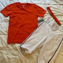 Set of 3 new baseball boys medium (8-10 years) set incl. orange shirt/belt/pants.