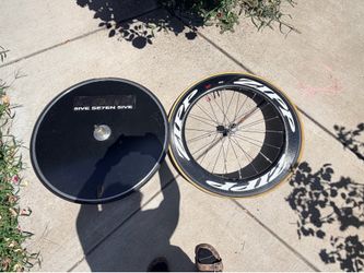 Zipp 808 Firecrest 700c Carbon Tubular Wheel W/ Vittoria Tire with rear Renn575 Tubular Time Trial Rear Disk Wheel Shimano 9-10 Speed Hub