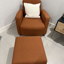 Orange Armchair and Ottoman Set