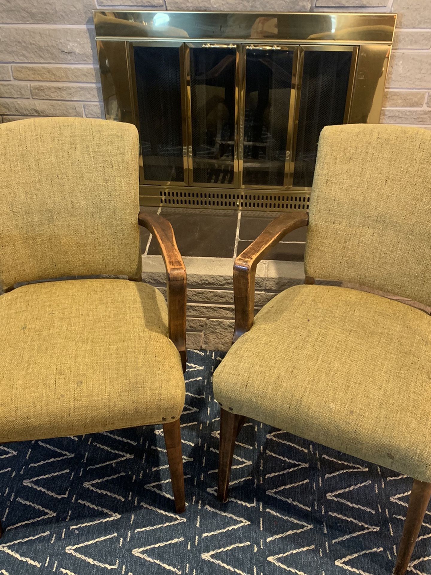 Pair Of Vintage Solid Walnut Armed Chairs!