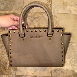 MK Selma Stud Saffiano Leather Satchel 
