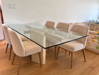 Modern Glass Dining Table with Handmade Marble Base (Table only)