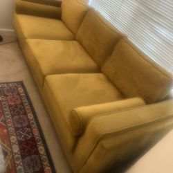 Moving Sale: Yellow Velvet Sofa- Great Condition!