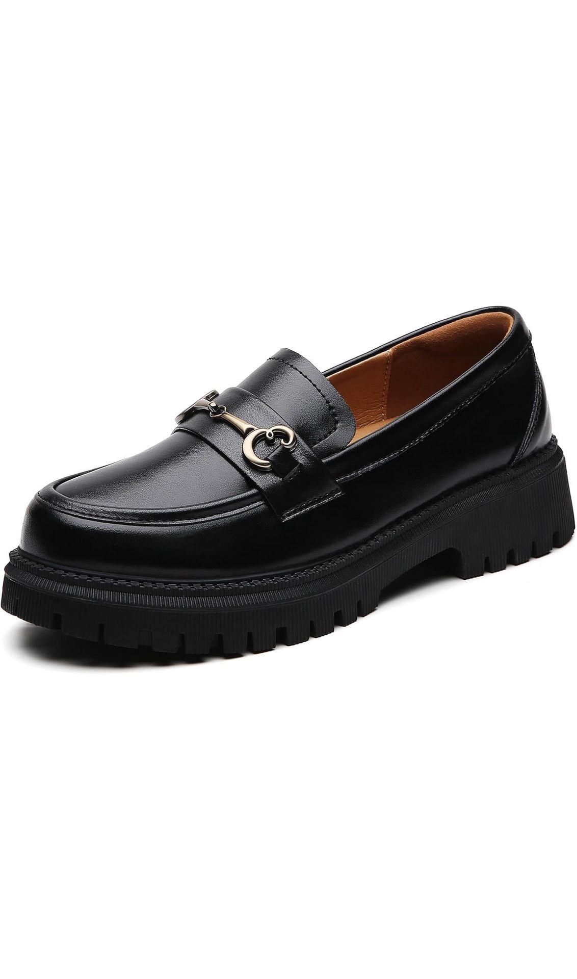 New Women’s Size 10 OKJ Black Loafers for Women Chunky Women's Loafers & Slip-ons Penny Comfort Shoes Metal Chain Dressy Office Work Slip on Platform