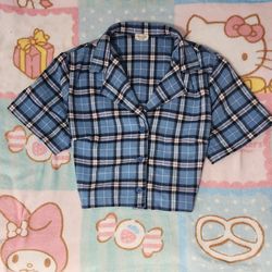 Brandy Melville Vivian Blue Plaid Cropped Top