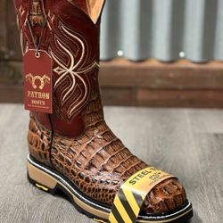 MEN'S STEEL TOE WORK BOOTS PRINT ALLIGATOR SAFETY DUAL SOLE SQUARE TOE BOTAS 