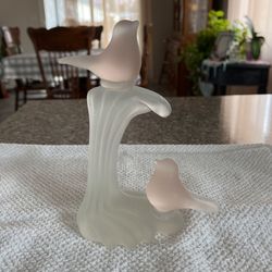 Vintage Crowning Touch Pink Birds On Frosted Satin Art Glass Figurine
