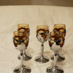 5 Farber Bros  Chrome Cocktail Glasses Art Deco Pat No:87(contact info removed)011