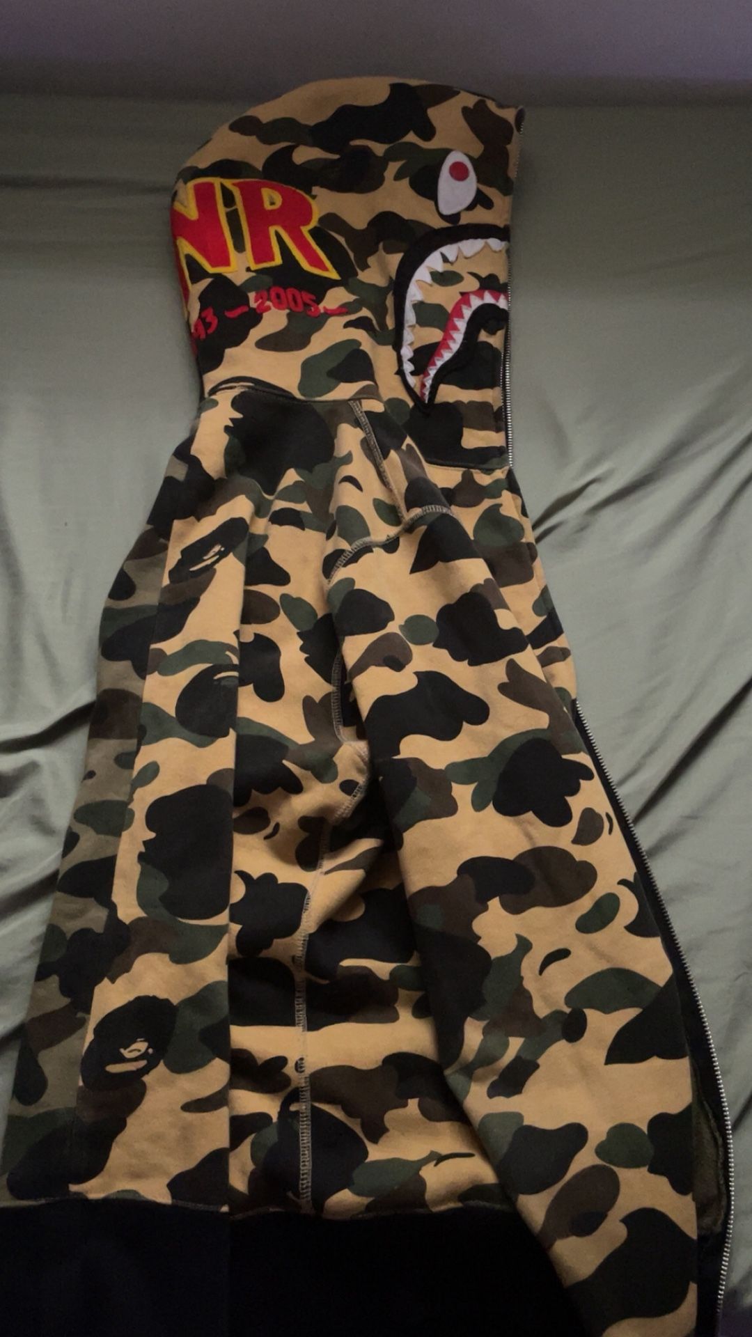 Bape 1st Camo Half Shark Full Zip Hoodie “Green/Yellow”(medium)