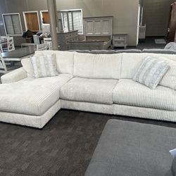 Comfy White Corduroy Soft Sectional 