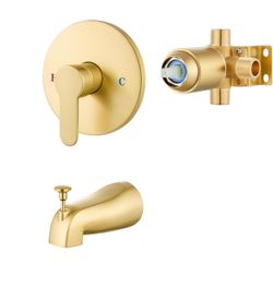 Brushed Gold Tub Faucet Set with Valve