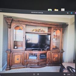 Entertainment center seven piece heavy wood