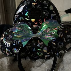 Loungefly Disney Nightmare Before Christmas Holographic Mini Backpack And Ears Set