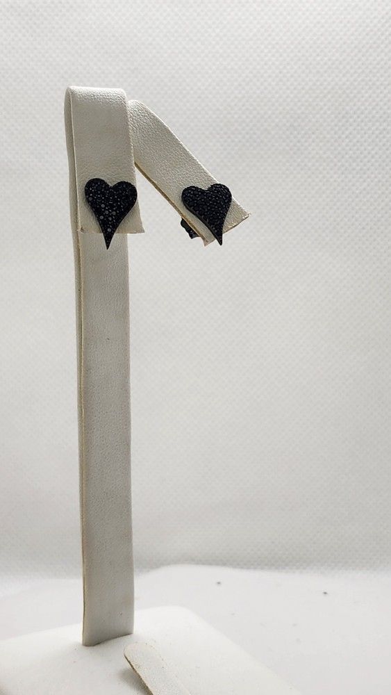 Brand New Sterling Silver 925 Black Rhodium Heart Earrings 