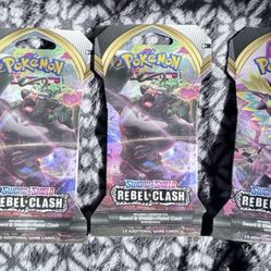 POKEMON SWORD AND SHIELD REBEL CLASH TCG BOOSTER PACKS 3 PACKS TOTAL