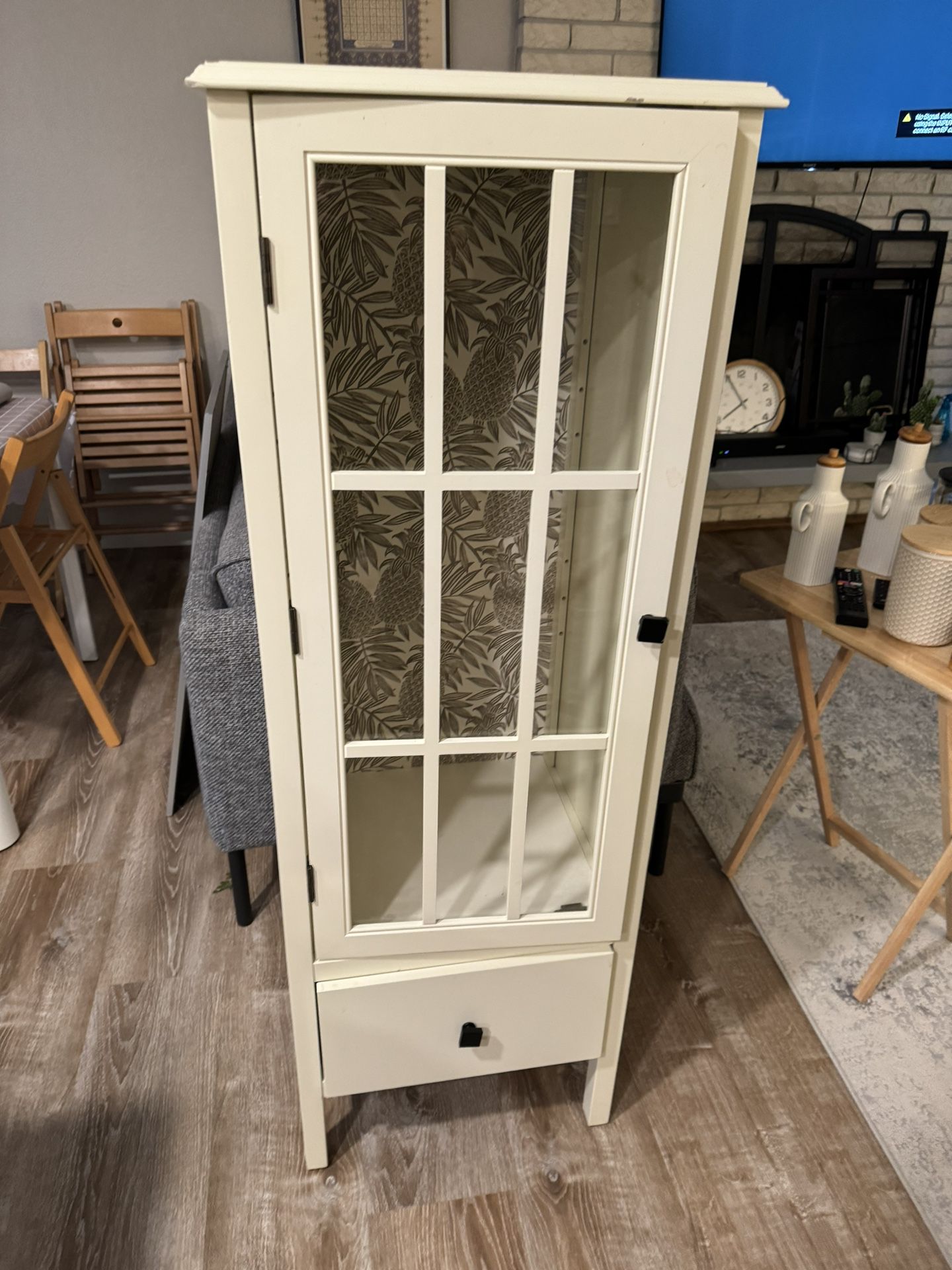 Glass Door Cabinet With Two Shelves, White