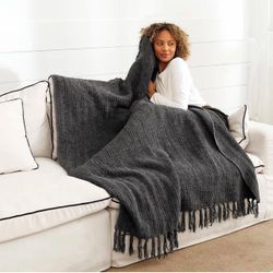 Soft Grey Knit Throw Blanket 50x60 – Cozy Sofa Bed Blanket