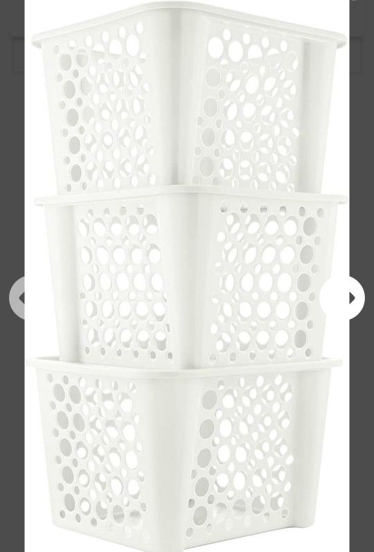 Medium Stackable White Storage Bins (3)