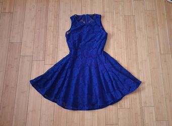 2 Meetjen Lady's Cocktail Party, Wedding Guest  Short A Line Dress - Sleeveless Lace Blue Dress(Photo1-4) & Shiny Black dress( Photo5-6) Like New