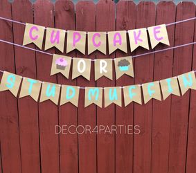 Cupcake Or Stud Muffin Gender Reveal Banner