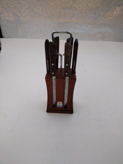 Vintage Flint Steak Knife Set Of 6 With Carrier