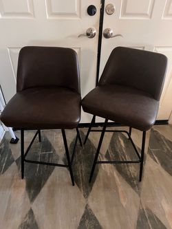 Set of 2 Brown Faux Leather Bar Stools