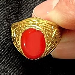 Vintage Egyptian Ring with Red Stone, Size 8.5