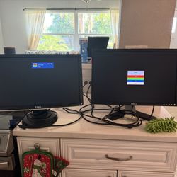 Two Dell Computer Screens With Speakers And Cords!