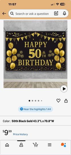 50th Birthday Backdrop Gold and Black 