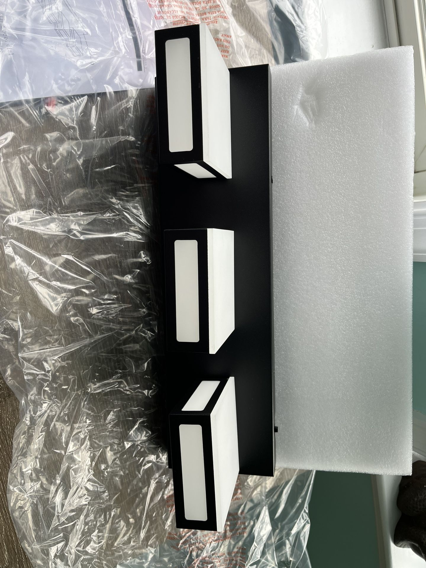 LED Bathroom Lights Fixtures(3-Light),Metal Black Acrylic Wall Lighting,Vanity Lights for Bathroom Over Mirror(6500K 16In)