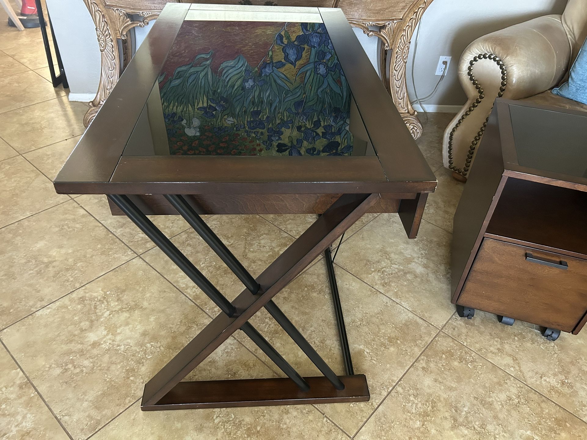 Modern desk With Smoked Glass Inlays And Matching Filing Cabinet On Casters $135 OBO