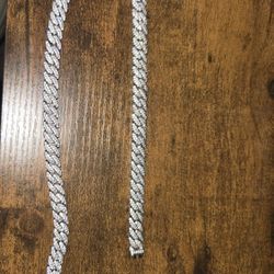 Cuban Link Chain + Iced Out Bracelet (Stainless Steel) – Set or Sold Separately
