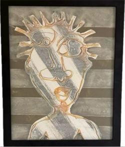 Original Modern Fine Art DAN SAYLES Painting Signed Framed ABSTRACT PORTRAITURE San Diego CA Artist Mixed Medium Abstract Contemporary HILLCREST