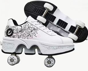 2-in-1 Roller Skate Shoes Size 5 + Helmet & Protective Gear – Like New