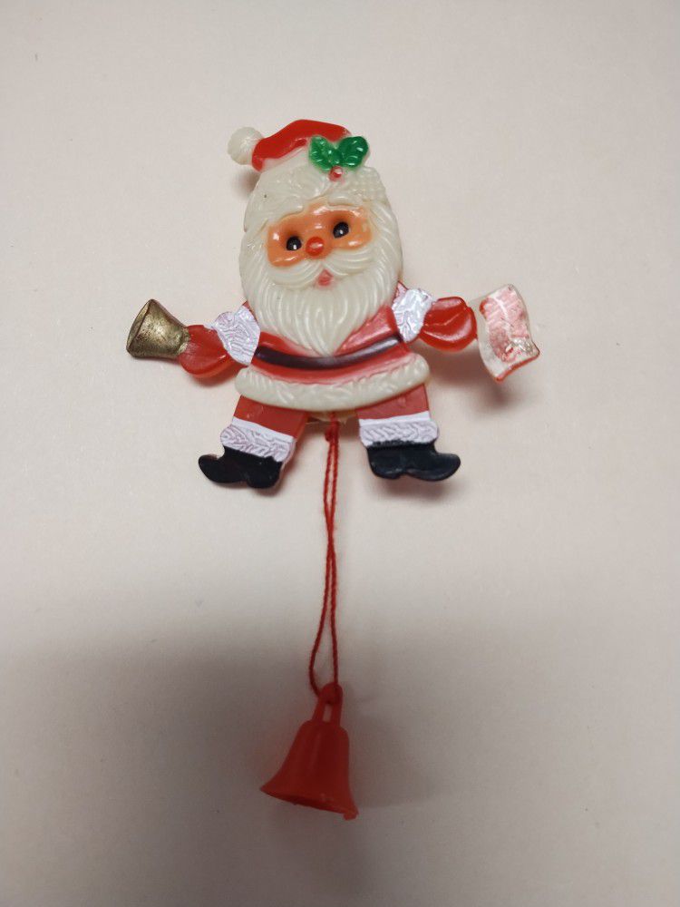 Vintage Christmas Brooch Pull String Santa