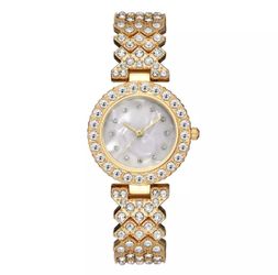 NEW Ladies Yellow Gold Tone Watch, Pearl Face
