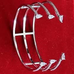  Sterling Silver 925 Micro Pave Cz Cuff Bracelet.