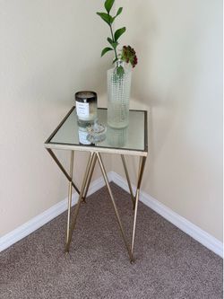 Gold Metal Side Table with Mirrored Top – Indoor or Outdoor – $25 OBO