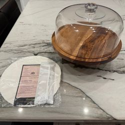 Wood Cake Stand W Dome Lid; Charcuterie Board (Reversible) - Pompano Beach - READ DESCRIPTION
