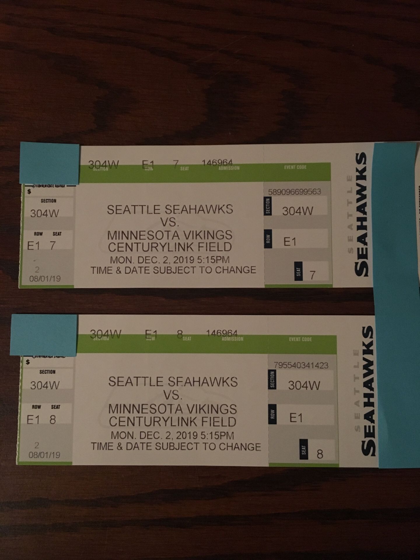 Seahawks vs Minnesota Vikings 2 tickets