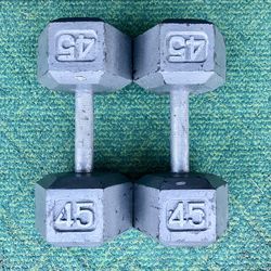 Dumbbells 45 lb dumbbell set 90 lbs total Cast Iron Hex 45lb 45lbs weights weight pair pound pounds