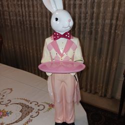 ALICE WONDERLAND DISNEY RABBIT BUNNY STATUE FIGURE FIGURINE EASTER TOPHAT STEAM PUNK TEA CUP PARTY 