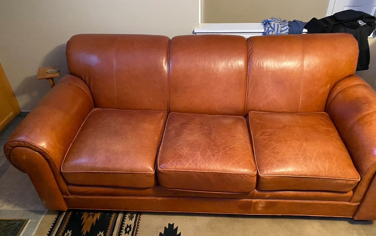 Matching Leather Chair, Ottoman And Sofa