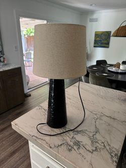 Black Textured Table Lamp with Linen Shade